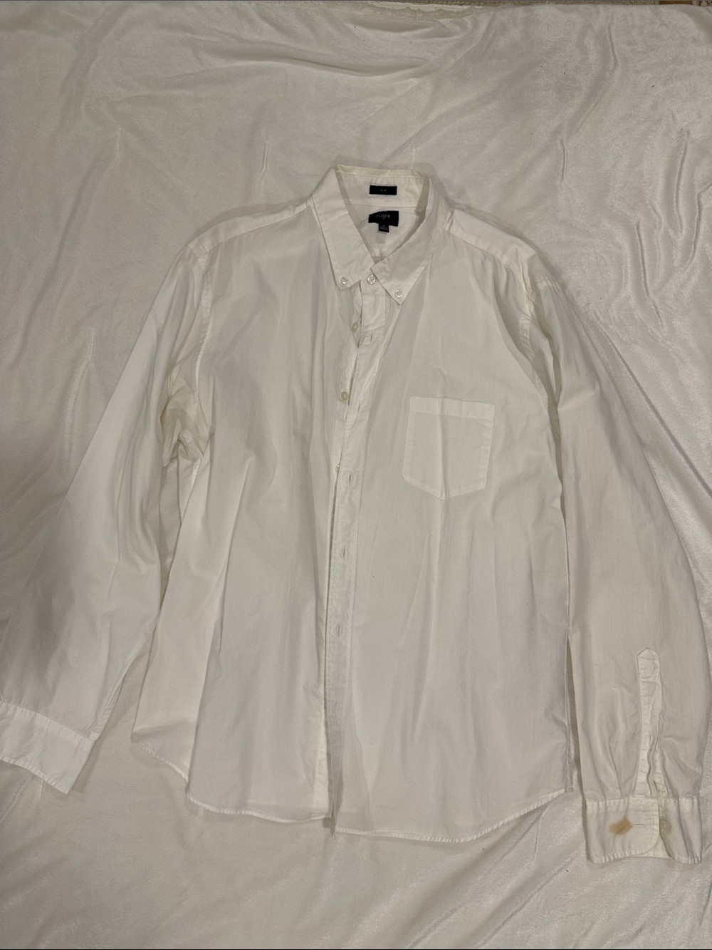 J. Crew Men's White Button-Up Dress Shirt with Chest Pocket